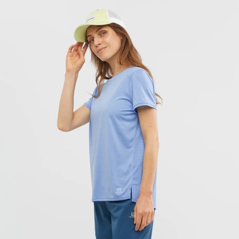 Camiseta Salomon Outline Summer Corta Sleeve Mujer Azules Claro | MX YHXE204